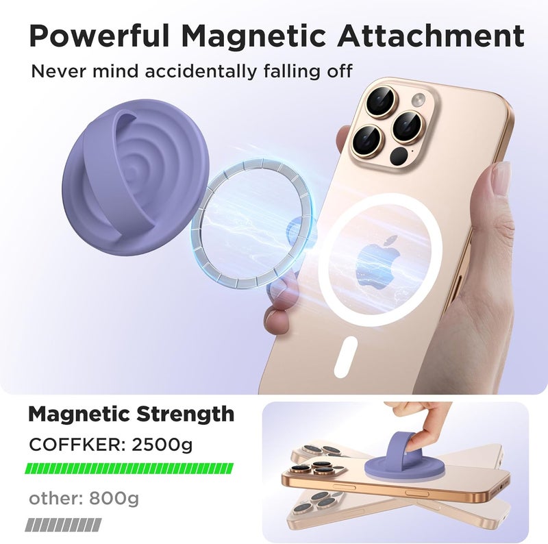 COFFKER Magnetic Phone Grip Ring Holder, Liquid Silicone Magnet Cell Phone Grip Finger Loop, Compatible with Magsafe, Back of Phone for iPhone 17/16/15/14/13/12 Series, Lavender - Image 3